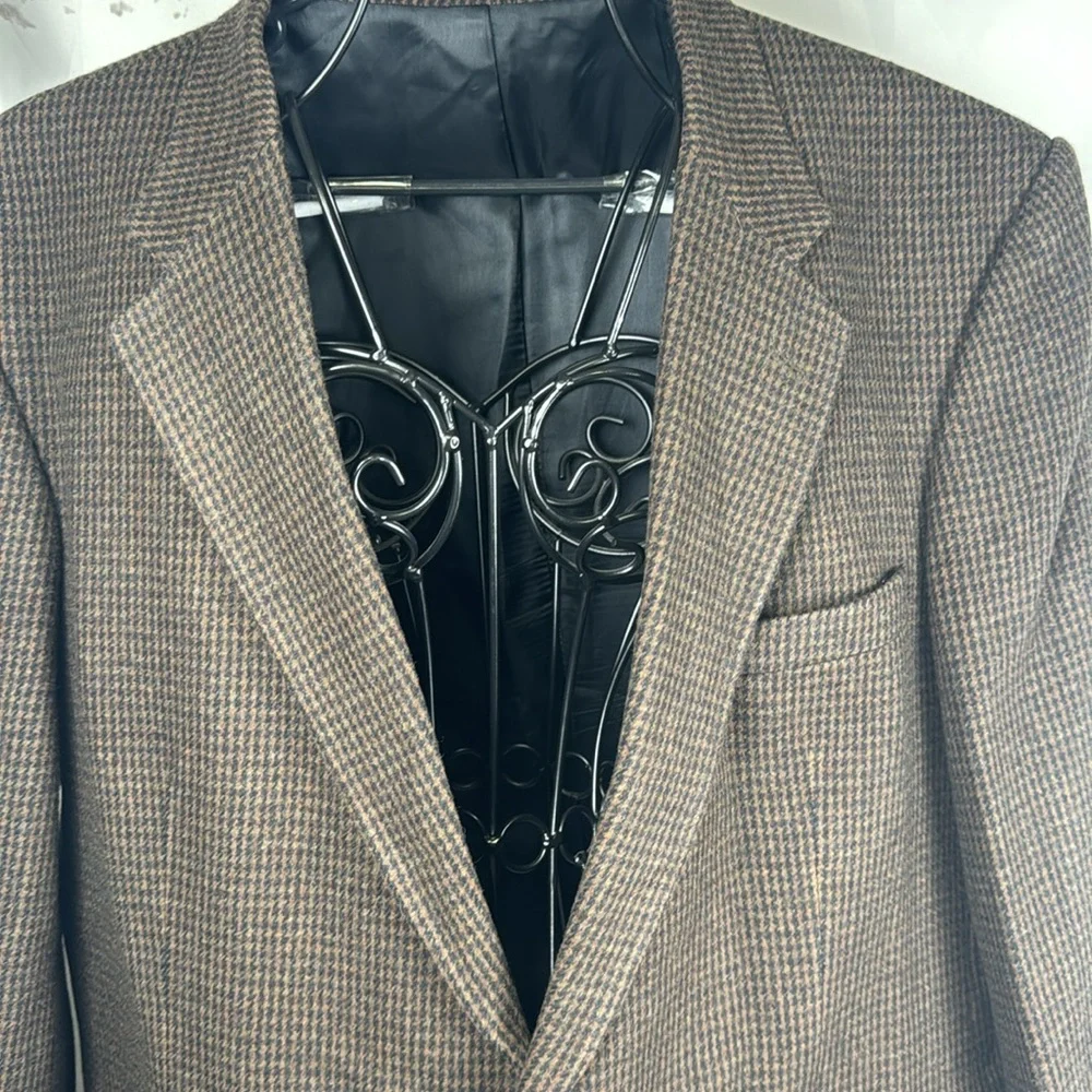 Robert Stock Houndstooth Wool Blazer Sports Coat Single Breasted Lined Sz 48R